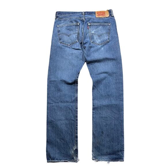 Levi’s 501 Distressed Blue Jeans Button Fly Denim Straight 32x32 - Picture 2 of 5